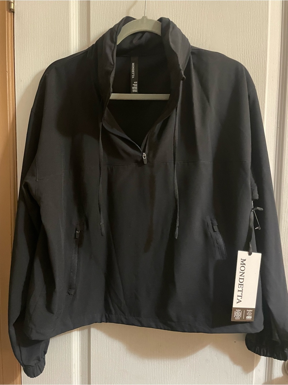 Mondetta Black Women's Pullover Windbreaker with Hood